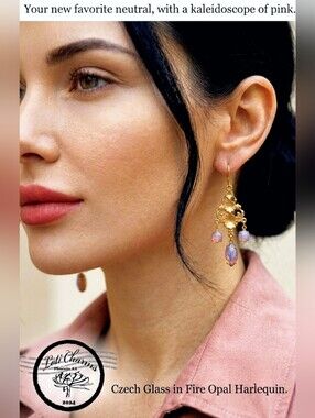 Victorian Pink Fire Opal Chandelier Gold 18K Drop Earrings
